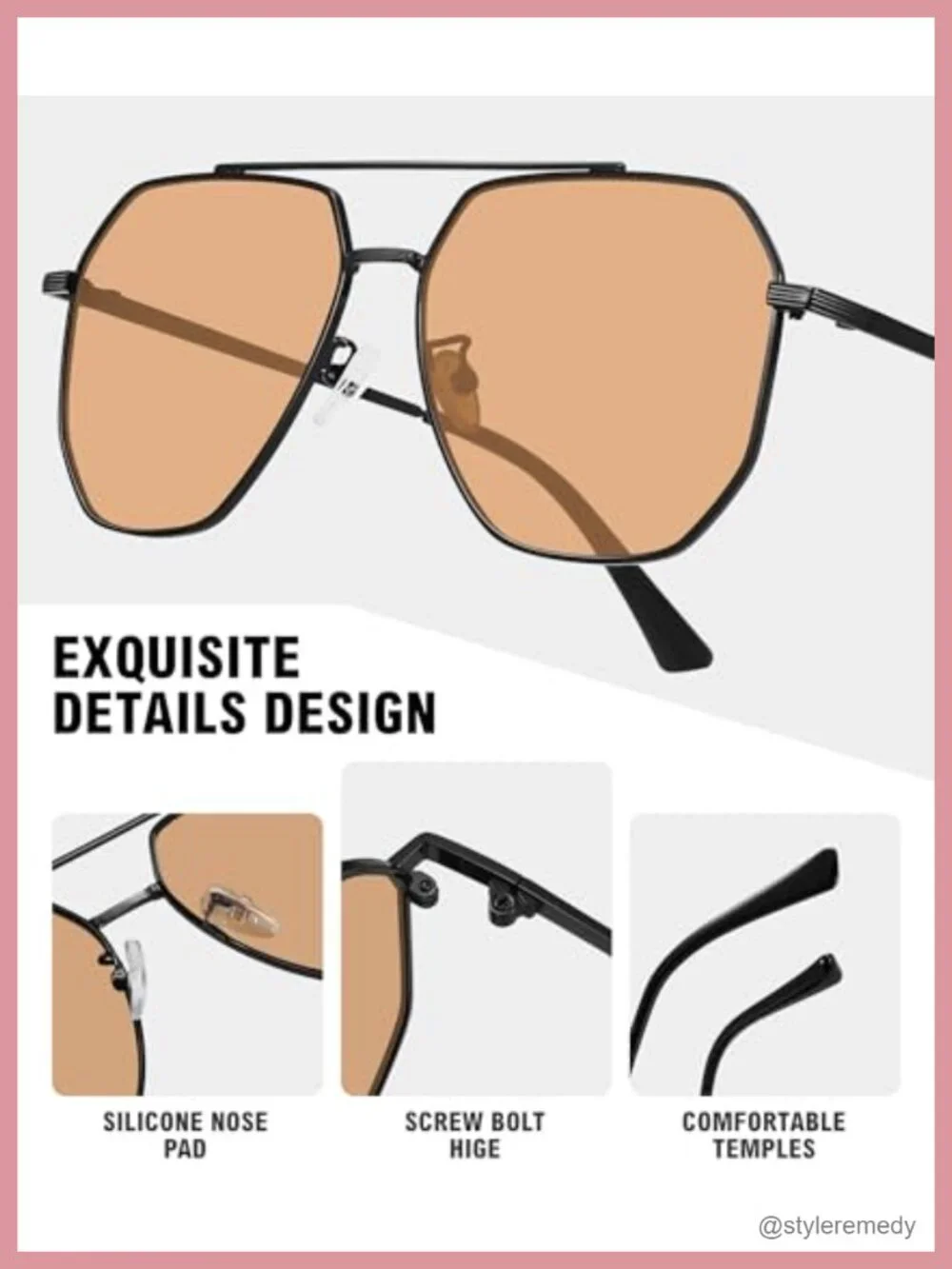 Polarized UV400 Retro Oversized Aviator Sunglasses Metal Frame Square Lens